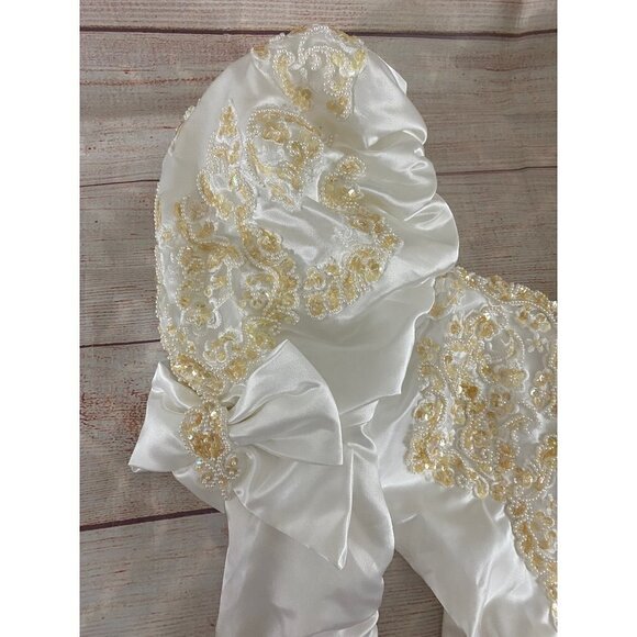Vintage 90's Demetrios Beaded Puff Sleeve Wedding Dress W/Detachable Train - 0 - Picture 3 of 16